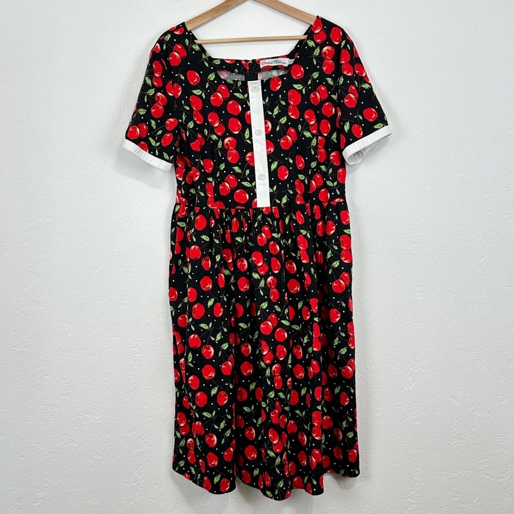 Womens Whimsi Twee Apple Motif Midi Dress Sz 16 Retro Kitsch Kidcore Polka Dots